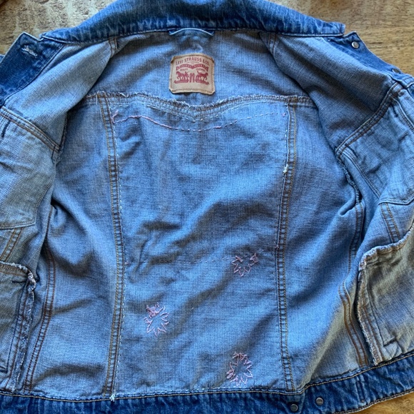 Vintage India Gauze Block Print Custom Patched Insert Levi Denim Jacket - Picture 10 of 10